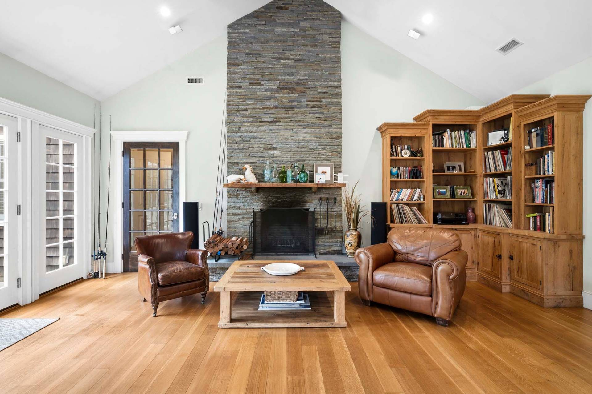 Stacked Stone Fireplace